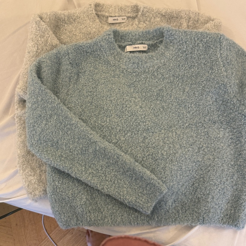 Mango Bouclé sweater in sky blue